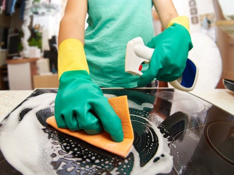 Professional carpet cleaner treating a carpet during a scheduled appointment